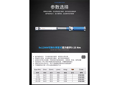 9x12MM可換頭預(yù)置式扭力扳手5-25 Nm